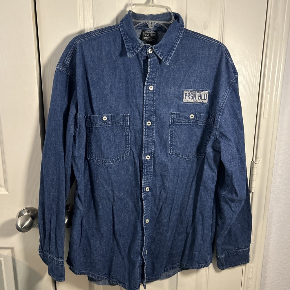 PRSN BLU Prison Blues Denim Shirt Button Up Long Sleeve Made USA Size L